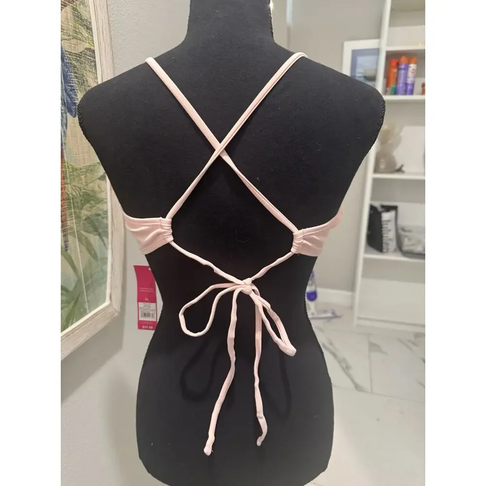 New Stunning Cut Out Pink Roses Swim Top Xhilaration Women's Sz XL